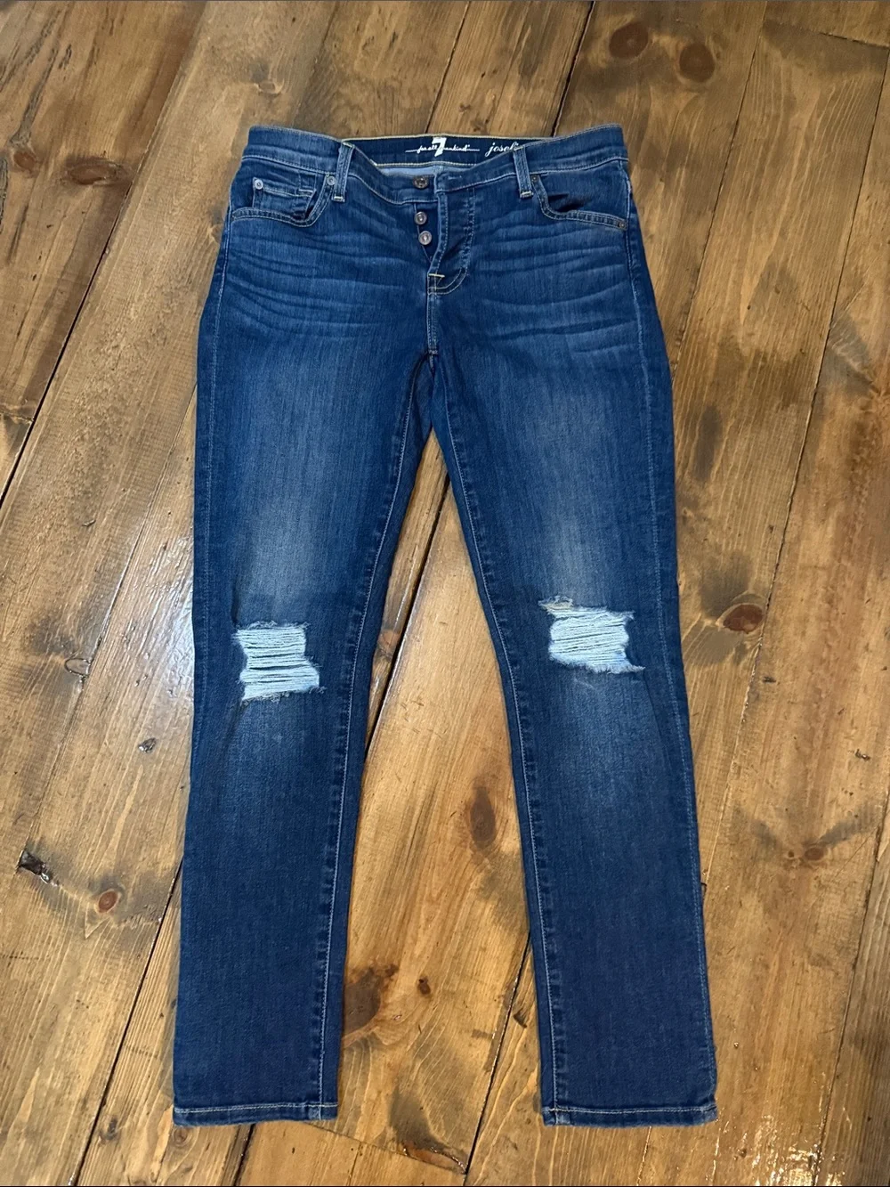 7 For All Mankind Dark Blue Distressed Skinny Jeans